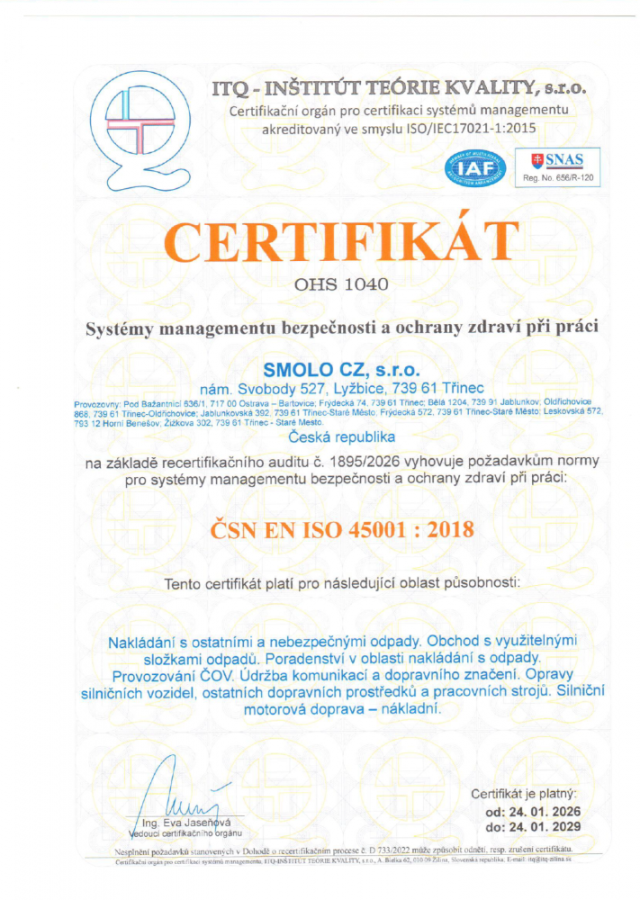 Certifikát BOZP