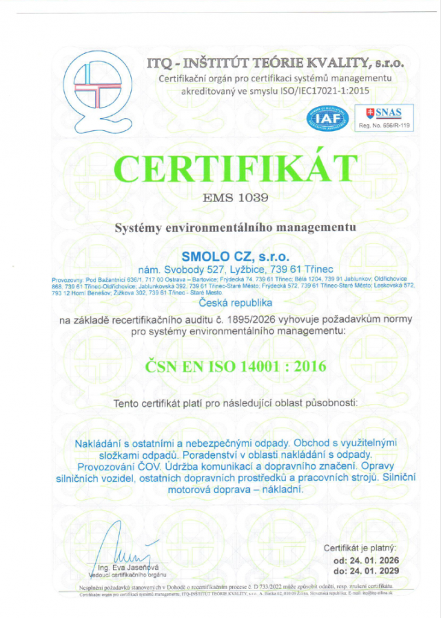 Certifikát EMS