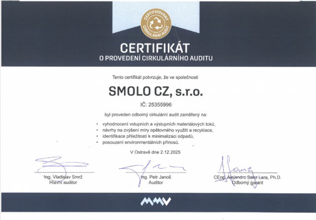 Certifikát o provedení cirkulárního auditu