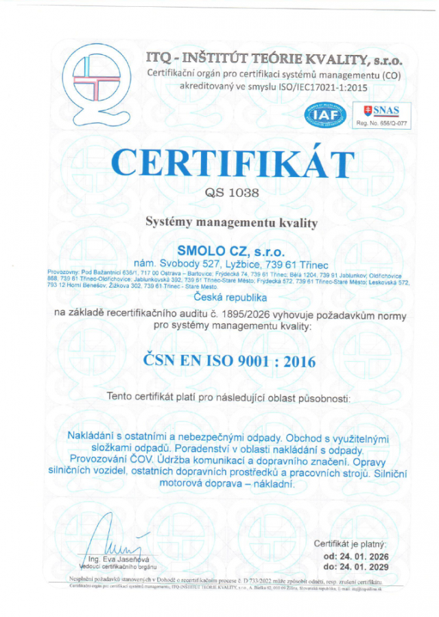 Certifikát QMS